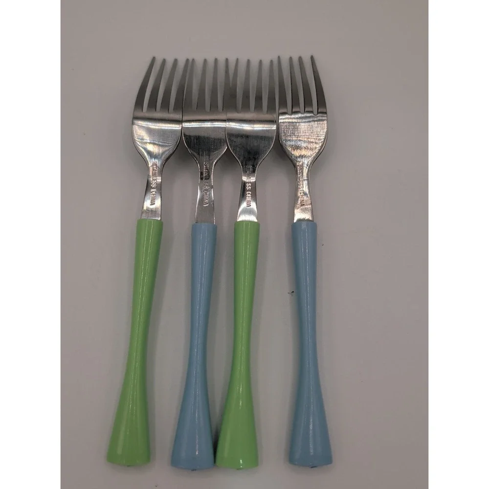 12pc Stainless Steel Flatware Set Mint Green Sky Blue Forks Knives Spoons